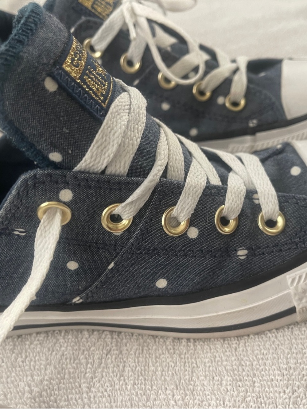 Converse Navy Polka Dot Gold-Trim All Star Sneakers - Picture 2 of 6
